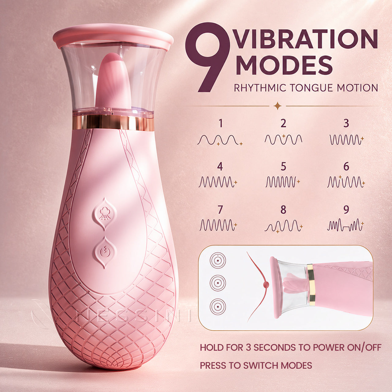 BlushWave Tongue-Motion Personal Massager – 9 Modes & 3 Suction Levels